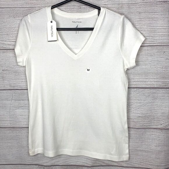 NWT Nautica White Cotton Short sleeves V-neck tee - Picture 3 of 5